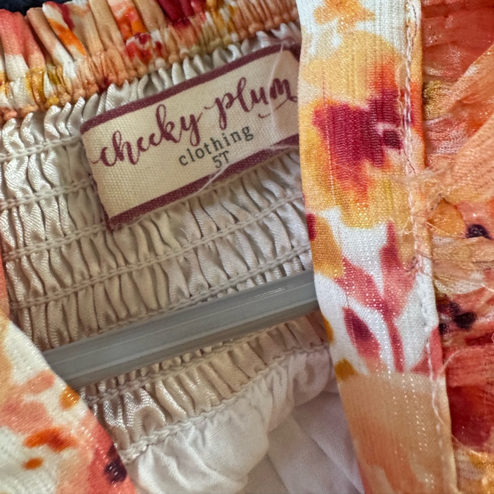 Cheeky Plum long sleeve shimmer dress, fall floral, size 5t - Picture 2 of 3